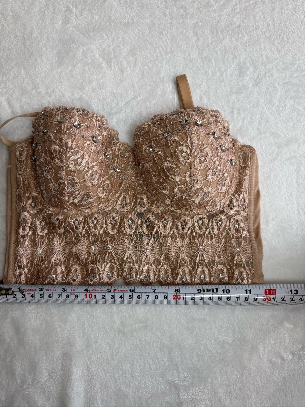 Windsor Embellished Lace Corset Bustier Crop Top Nude Blush Size S - Picture 7 of 7